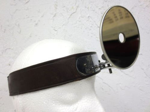 Vintage Medical Head Mirror Reflector 3.5" by Adams USA, Leather Band, Boilable