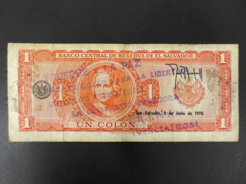 El Salvador Banknote Money One Colon 1978, Liberty and Oppression Oligarchy