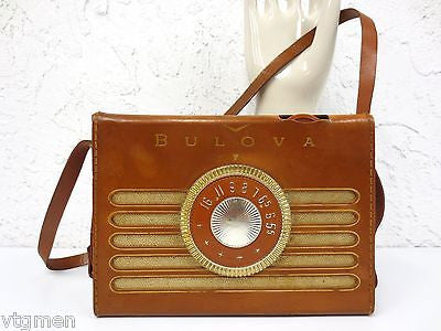 Vintage Bulova Radio, Bulova Watch Precision 3 Way Portable AM Radio Leather Box