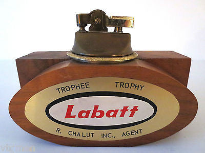 Large Labatt Beer Wood Table Lighter, Labatt Brewery Vintage Advertising Working