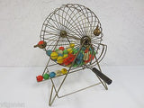 Big Bingo Cage, Mid Century Vintage Bingo Wheel, England, Wood Handle, 72 Balls