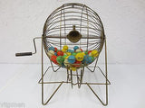 Big Bingo Cage, Mid Century Vintage Bingo Wheel, England, Wood Handle, 72 Balls