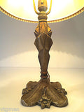 Antique Art Deco Cast Iron Table Lamp Light, Rewired & Working, Gold Patina, 20"