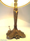 Antique Art Deco Cast Iron Table Lamp Light, Rewired & Working, Gold Patina, 20"