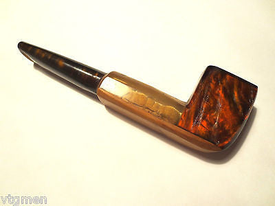 Vintage Japanese Ginseng Cigarette or Tobacco Pipe, Amber Bakelite, Lucite, Wood