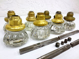 4 Pairs of Antique Door Knobs, 12 Points Glass Diamonds, Brass & Metal, Shafts