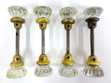 4 Pairs of Antique Door Knobs, 12 Points Glass Diamonds, Brass & Metal, Shafts