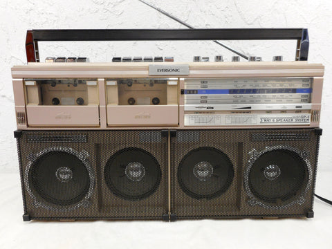 Vintage Eversonic Boombox Ghetto Blaster 3 Way 6 Speakers Dual Cassette Tape