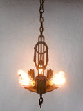 Antique Art Deco 5 Lights Slip Shade Chandelier 26" Electrolier Montreal Gold