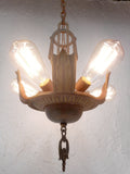 Antique Art Deco 5 Lights Slip Shade Chandelier 26" Electrolier Montreal Gold