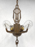 Antique Art Deco 5 Lights Slip Shade Chandelier 26" Electrolier Montreal Gold