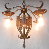 Vintage Masonic Temple 5 Lights Wrought Iron Chandelier 26" Montreal, Fleur Lys