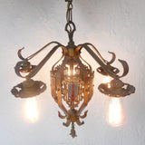 Vintage Masonic Temple 5 Lights Wrought Iron Chandelier 26" Montreal, Fleur Lys