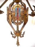 Vintage Masonic Temple 5 Lights Wrought Iron Chandelier 26" Montreal, Fleur Lys