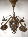 Vintage Masonic Temple 5 Lights Wrought Iron Chandelier 26" Montreal, Fleur Lys