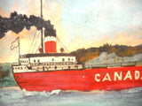 Angus Trudeau 1973 Mixed Media Painting, Canada Steamship Line, 15X19" Rimouski