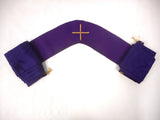 Vintage 1960's Hand Embroidery Church Priest Shawl 50" Purple, Cross, Gold