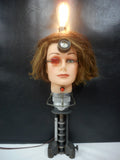 Steampunk Android Mannequin Head Lamp 2 Feet Tall, Cadillac Girl, Edison Light