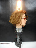 Steampunk Android Mannequin Head Lamp 2 Feet Tall, Cadillac Girl, Edison Light