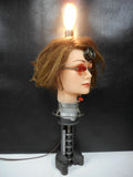 Steampunk Android Mannequin Head Lamp 2 Feet Tall, Cadillac Girl, Edison Light