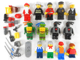 Lego Lot of 13 Minifigures and 17 Accessories, Ninja Turtles, Policeman, Cook, Worker, Skaters