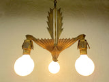 Antique 1920s Art Deco 3 Light Slip Shade Chandelier 11" Geometric Ceiling Fixtu