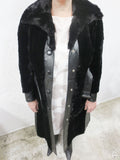 Vintage Black Mink Fur Coat with Black Leather Signed Sarrazin, Quebec, Canada