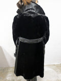 Vintage Black Mink Fur Coat with Black Leather Signed Sarrazin, Quebec, Canada