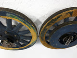 1930s Ford Model T Pair of Wood Spoke Wheels 17", Hub Caps, Flange, Brake Drum