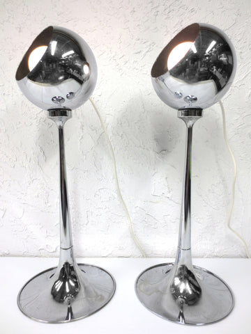 Vintage Lampadari Reggiani Chrome Floor Lamps Pair 2' Tall, Space Age Eyeballs K