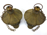 Antique Japanese Lanterns Pair 12" Heavy Brass, Buddhist Temple Lanterns, Chains