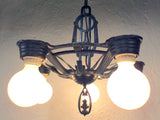 Vintage Art Deco 5 Lights Slip Shade Chandelier 16" Electrolier Montreal Black