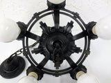 Vintage Art Deco 5 Lights Slip Shade Chandelier 16" Electrolier Montreal Black