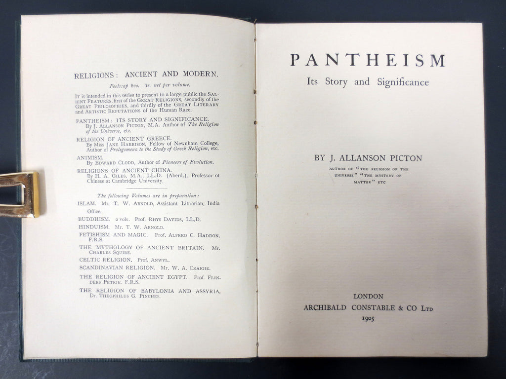 Antique 1905 Pantheism Religion Book by J. Allanson Picton, Archibald London