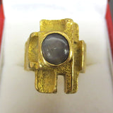 1960s Vintage Modernist 18k Gold Ring, 2 Carats Star Sapphire, 15 gr