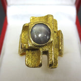 1960s Vintage Modernist 18k Gold Ring, 2 Carats Star Sapphire, 15 gr