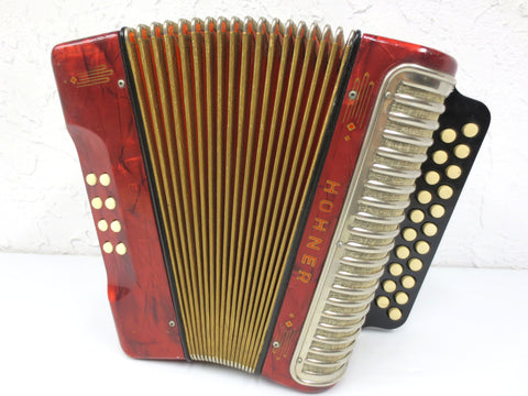 Hohner Erica C/F Accordion Melodeon, Pearl Red Diatonic Button Accordion