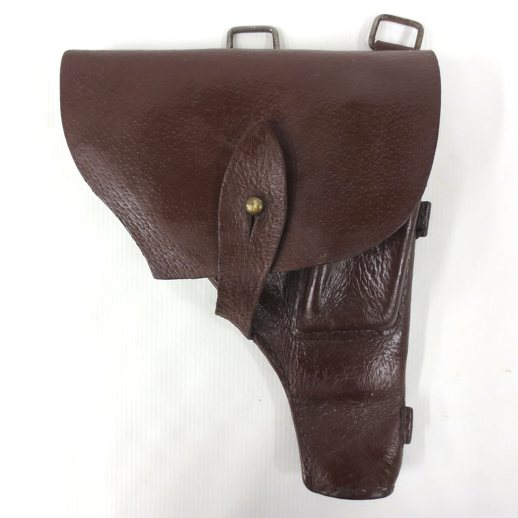 Vintage WWII German Military Police Pistol Gun Revolver Holster Thick Leather 8 X 6.5", Flap Over, Brass Button, Lot #1