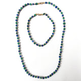 Genuine Lapis Lazuli & Malachite Necklace & Bracelet with 14k Gold Filled Beads