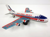 Vintage TWA Airlines Boeing 707 Tin Toy Airplane 7" by K Koyo Kinzoku, WORKS