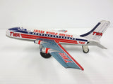 Vintage TWA Airlines Boeing 707 Tin Toy Airplane 7" by K Koyo Kinzoku, WORKS