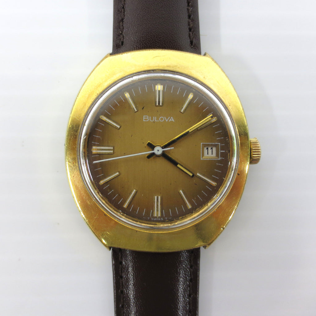 Vintage Bulova Watch 17 Jewels N3 with Date, Gold Tone, Gradient Dial