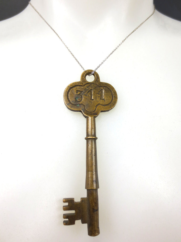 Original Antique Brass Hotel Skeleton Key Room Number 311, Solid Barrel, 3 3/8"