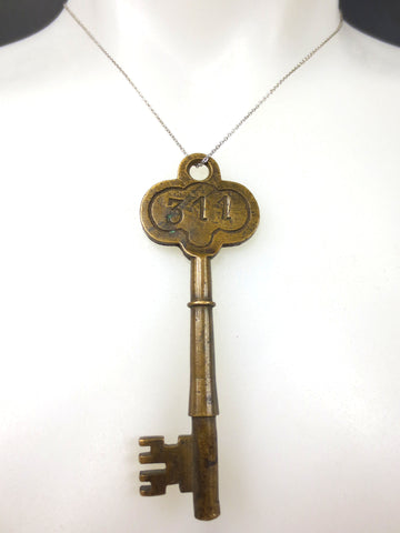 Original Antique Brass Hotel Skeleton Key Room Number 311, Solid Barrel, 3 3/8"