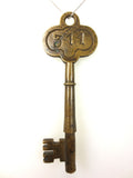 Original Antique Brass Hotel Skeleton Key Room Number 311, Solid Barrel, 3 3/8"