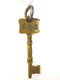 Original Antique Brass Hotel Skeleton Key Room Number 406, Solid Barrel, 3" Long