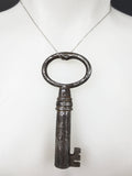 Original Antique Large 3 3/8" Skeleton Key Heavy, Fancy Bit, Nickel Plated Large