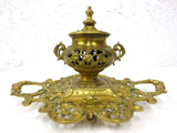 Antique Art Nouveau Bronze Inkwell, Ornate Double Handle Urn, Geschutzt