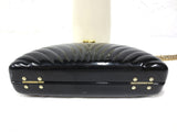 Vintage Sea Shell Purse by Farnell Paris, Black & Gold Rigid Handbag, Long Chain