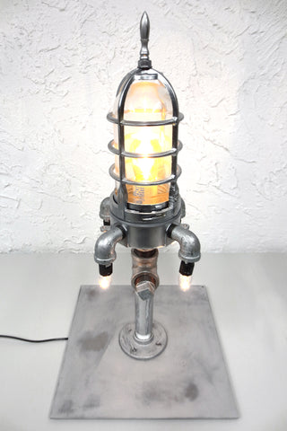 Industrial Rocket Table Desk Lamp 22" Explosion Proof Glass Dome, Upcycled Lamp